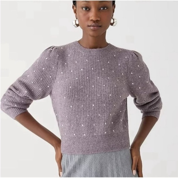 J. Crew Puff Sleeve Rhinestone Sweater Supersoft Yarn Wool Alpaca BV377 - Picture 1 of 6